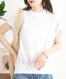 EGLANTINE バックタックデザインTシャツ 素材切り替え 裾シアーカットソー