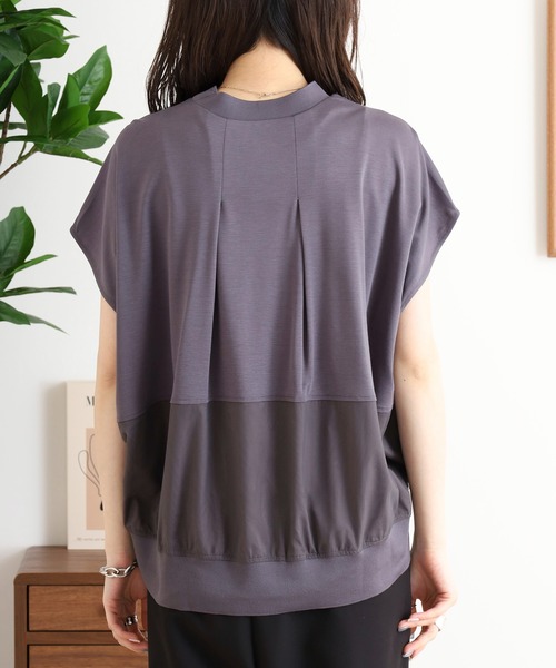 EGLANTINE(エグランティーヌ)の「EGLANTINE バックタックデザインTシャツ 素材切り替え 裾シアーカットソー(Tシャツ/カットソー・レディース・チャコールグレー/オフホワイト/ブラック・40)」の20枚目の写真