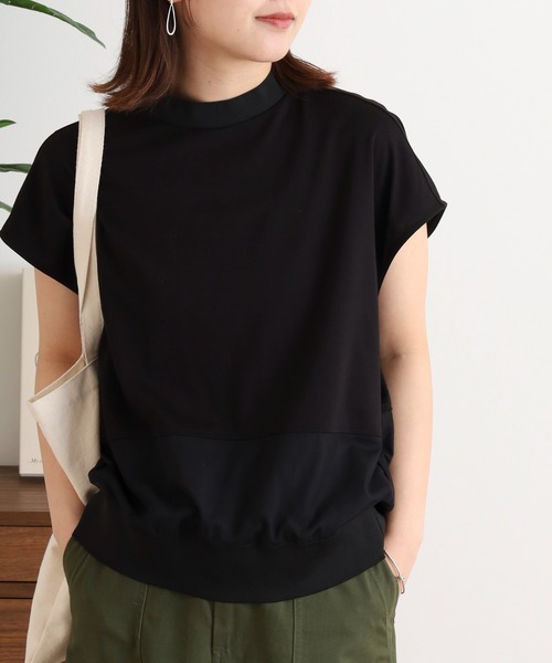 EGLANTINE(エグランティーヌ)の「EGLANTINE バックタックデザインTシャツ 素材切り替え 裾シアーカットソー(Tシャツ/カットソー・レディース・チャコールグレー/オフホワイト/ブラック・40)」の11枚目の写真
