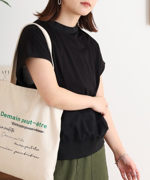 EGLANTINE(エグランティーヌ)の「EGLANTINE バックタックデザインTシャツ 素材切り替え 裾シアーカットソー(Tシャツ/カットソー・レディース・チャコールグレー/オフホワイト/ブラック・40)」の10枚目の写真