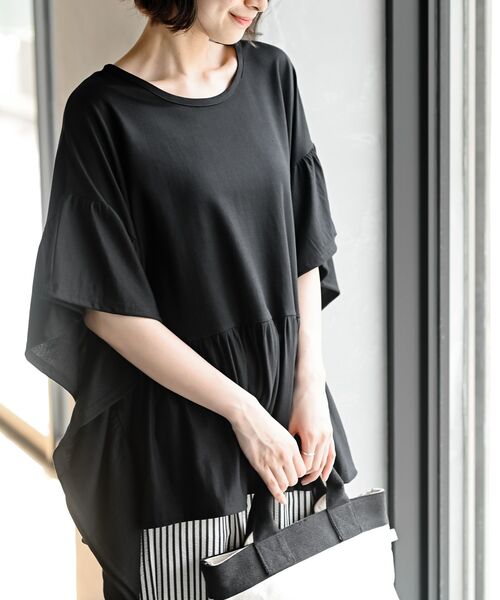 rps(アールピーエス)の「冷感カノコワイドギャザープルオーバー(Tシャツ/カットソー・レディース・ブラック/カーキ/オフホワイト/チャコールグレー・フリー)」の2枚目の写真