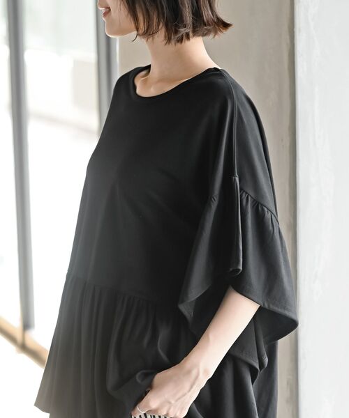 rps(アールピーエス)の「冷感カノコワイドギャザープルオーバー(Tシャツ/カットソー・レディース・ブラック/カーキ/オフホワイト/チャコールグレー・フリー)」の19枚目の写真