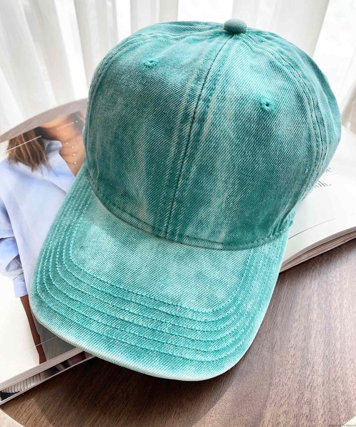 VIBGYOR（ヴィブジョー）の「pur chouchou/ケミカルウォッシュ デニム キャップ P4292（キャップ・レディース・グリーン/ピンク/ベビーピンク/ブラック/その他2/その他1・FREE）」の2枚目の写真