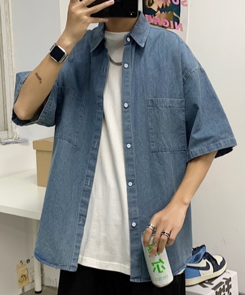 【 】CKJ デニムショートスリーブシャツ◆送料無料◆ 2点以上でさらに10%OFF】デニムシャツ - テンセルデニムショート