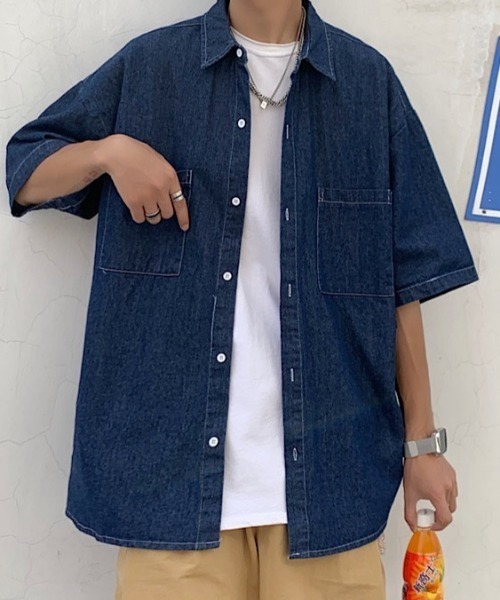 MGV(エムジーヴィー)の「デニムショートスリーブシャツ(シャツ/ブラウス・メンズ・ブルー/ライトブルー・MEDIUM/LARGE/X-LARGE)」の7枚目の写真