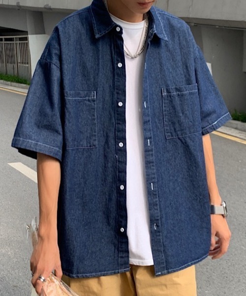 MGV(エムジーヴィー)の「デニムショートスリーブシャツ(シャツ/ブラウス・メンズ・ブルー/ライトブルー・MEDIUM/LARGE/X-LARGE)」の8枚目の写真