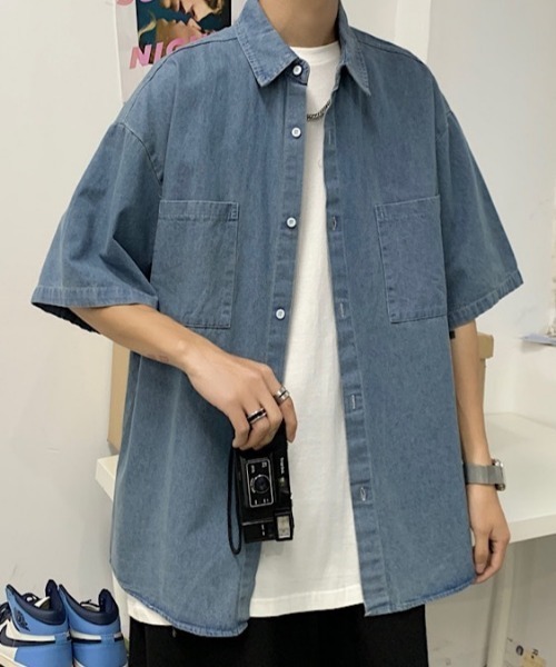 MGV(エムジーヴィー)の「デニムショートスリーブシャツ(シャツ/ブラウス・メンズ・ブルー/ライトブルー・MEDIUM/LARGE/X-LARGE)」の12枚目の写真