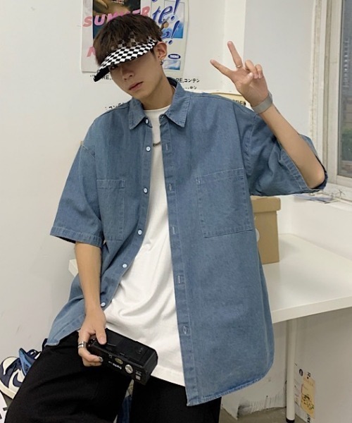 MGV(エムジーヴィー)の「デニムショートスリーブシャツ(シャツ/ブラウス・メンズ・ブルー/ライトブルー・MEDIUM/LARGE/X-LARGE)」の14枚目の写真
