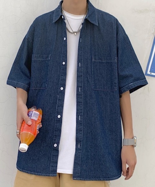 【 】CKJ デニムショートスリーブシャツ◆送料無料◆ 2点以上でさらに10%OFF】デニムシャツ - テンセルデニムショート