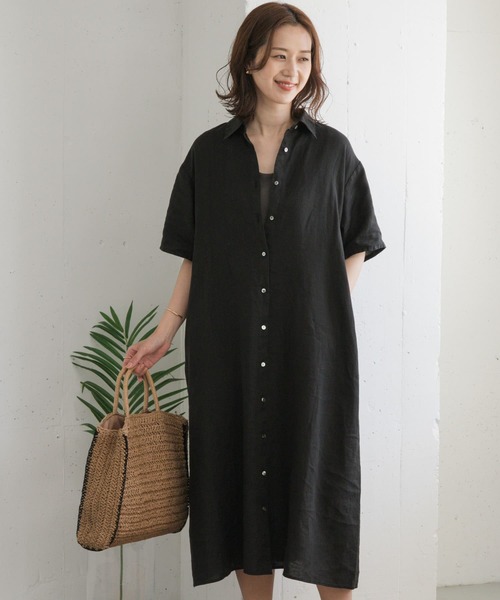URBAN RESEARCH DOORS(アーバンリサーチドアーズ)の「『WEB/一部店舗限定カラー』リネン半袖シャツワンピース(ワンピース・レディース・ブラウン/グリーン/ネイビー/ブラック・MEDIUM)」の16枚目の写真