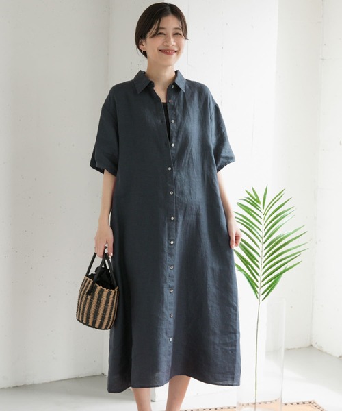 新品✨URBAN RESEARCH DOORS リネン100% ロングワンピース URBAN RESEARCH DOORS ワンピース リネンドットフレアワンピース