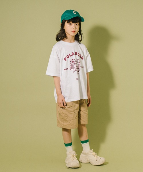 URBAN CHERRY(アーバンチェリー)の「【POLAROAD/ポーラロード】ステッチフラワーロゴオーバーサイズTシャツ(Tシャツ/カットソー・キッズ・ブラック/グリーン/ホワイト・150cm/140cm/120cm/160cm/130cm)」の17枚目の写真