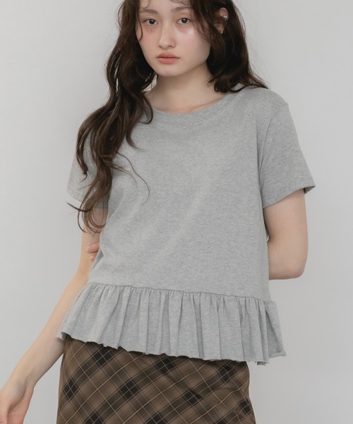 セール】裾フリル半袖ペプラムカットソー / フリルトップス ロンT