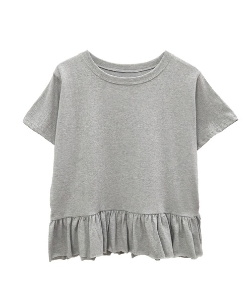 tシャツ 裾フリル半袖ペプラムカットソー / フリルトップス ロンT ロングtシャツ 韓国 ガーリー バレエコア ブロケットコア スポーツミックス フ セール】裾フリル半袖ペプラムカットソー / フリルトップス ロン