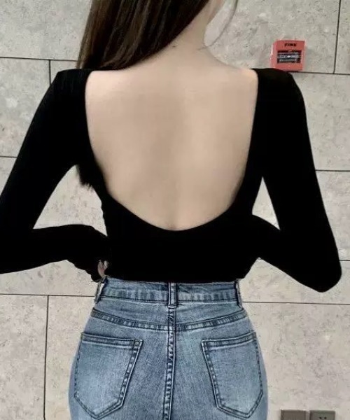 ampm(エーエムピーエム)の「バックオープントップス/背中開き(Tシャツ/カットソー・レディース・グレー/ホワイト/ブラック・S/M/L)」の22枚目の写真