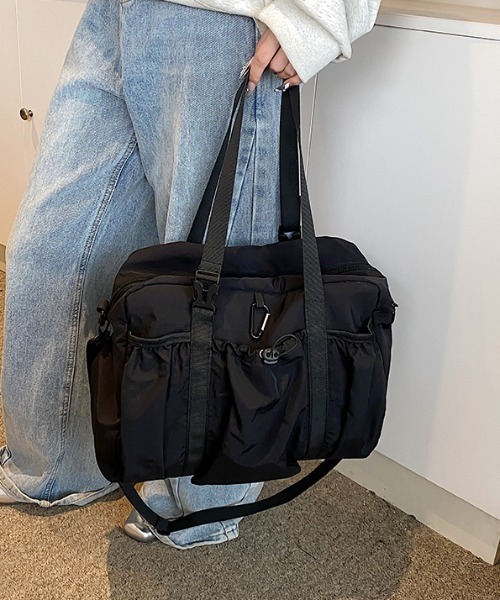 Teem Store(チームストア)の「【2WAY】アウトポケット大容量ナイロンボストントラベルジムバッグ(ボストンバッグ・レディース・ホワイト/ブラック/ブラウン/カーキ/ピンク・F)」の10枚目の写真