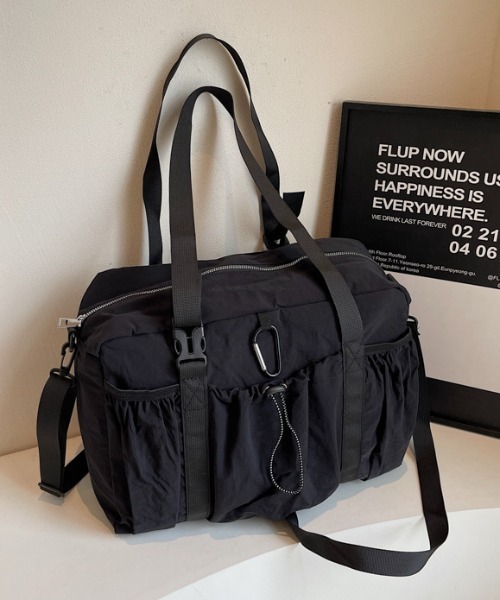 Teem Store(チームストア)の「【2WAY】アウトポケット大容量ナイロンボストントラベルジムバッグ(ボストンバッグ・レディース・ホワイト/ブラック/ブラウン/カーキ/ピンク・F)」の19枚目の写真