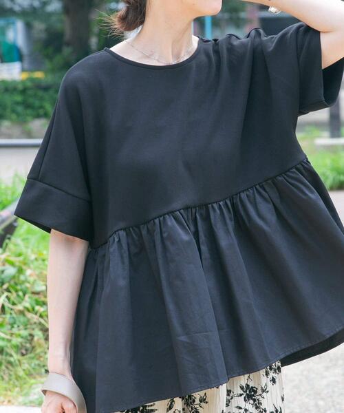 ITEMS URBANRESEARCH（アイテムズ アーバンリサーチ）の「ポンチドッキング半袖トップス（Tシャツ/カットソー・レディース・ブラック/オフホワイト/モカ/チャコールグレー/ブラウン系その他・FREE）」の3枚目の写真