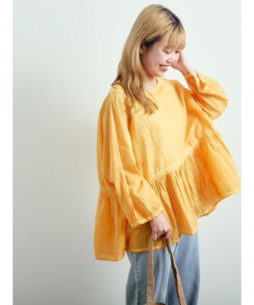 SM2（エスエムツー）の「インドボイルピグメント加工ギャザーブラウス（シャツ/ブラウス・レディース・ピンク/チャコールグレー/ブルー/オレンジ・F）」の10枚目の写真