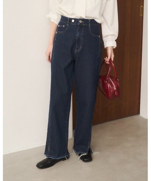 【新品未使用】moitytto カットオフデニム　ネイビー　Sサイズ　匿名配送 低身長さん向けSサイズあり】カットオフデニム（デニムパンツ）｜moi