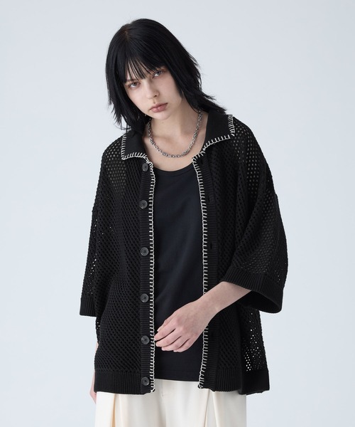 VELNUS】Watermark knitting loose short sleeve stitch summer