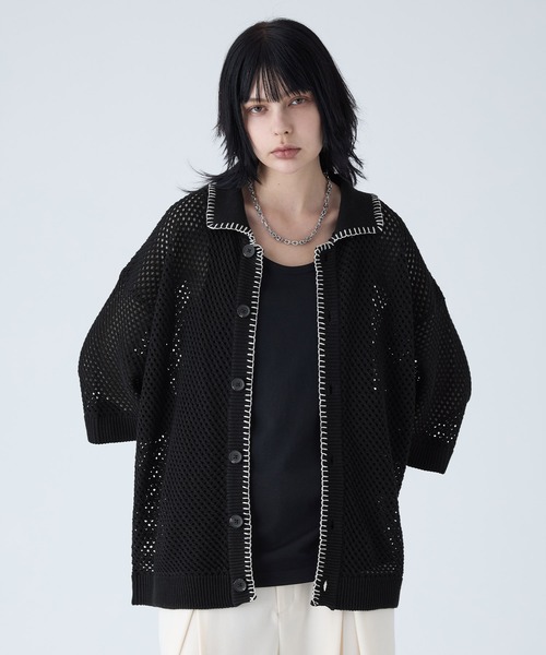 【完売人気商品】VELNUS＆CIASENCE 透かし編みニットポロセット VELNUS】Watermark knitting loose Half Sleeve knit polo shirt