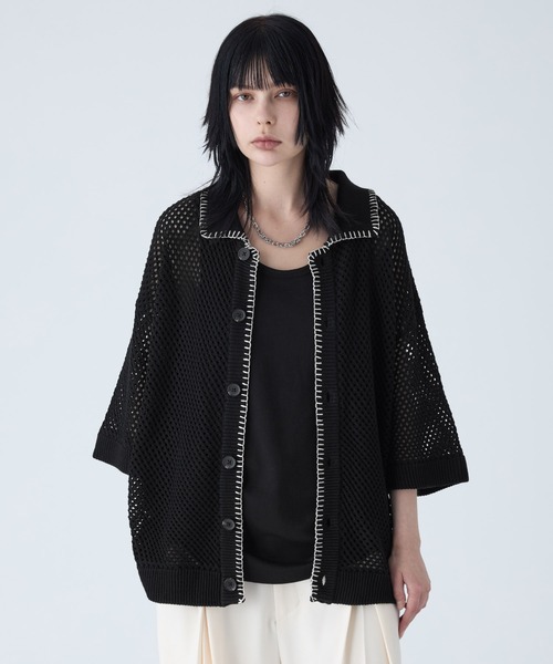 VELNUS 透かし編みルーズ半袖ステッチサマーカーディガン VELNUS | 【VELNUS】Watermark knitting loose short sleeve