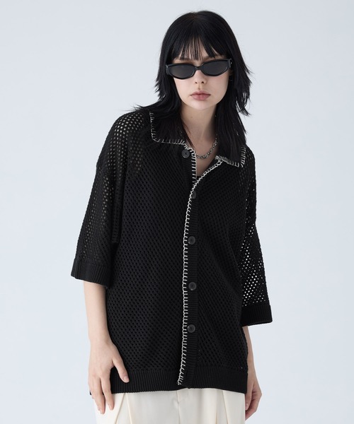 VELNUS】Watermark knitting loose short sleeve stitch summer