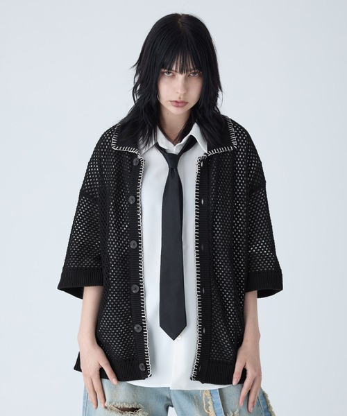 VELNUS】Watermark knitting loose short sleeve stitch summer