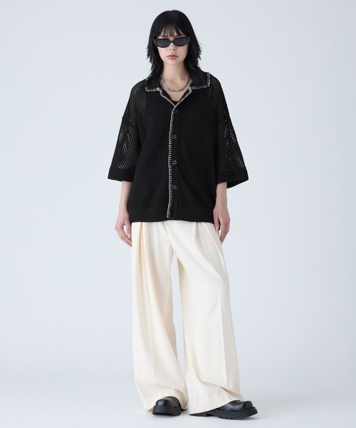 VELNUS】Watermark knitting loose short sleeve stitch summer