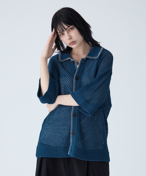 VELNUS】Watermark knitting loose short sleeve stitch summer