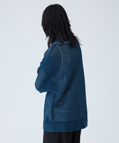 VELNUS 透かし編みルーズ半袖ステッチサマーカーディガン VELNUS】Watermark knitting loose short sleeve stitch summer