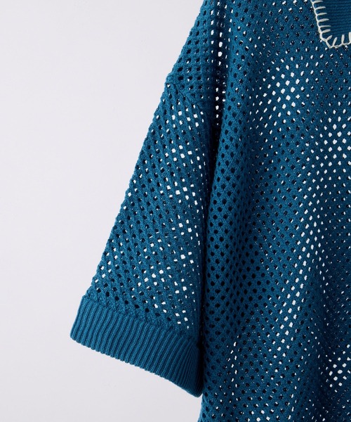 VELNUS(ベルナス)の「【VELNUS】Sheer Knit Loose Short-Sleeve Stitch Summer Knit Shirt/透かし編みルーズ半袖ステッチサマーニットシャツ(シャツ/ブラウス・メンズ・ブラック/ブルー/バーガンディー/グリーン・S/M/L)」の13枚目の写真