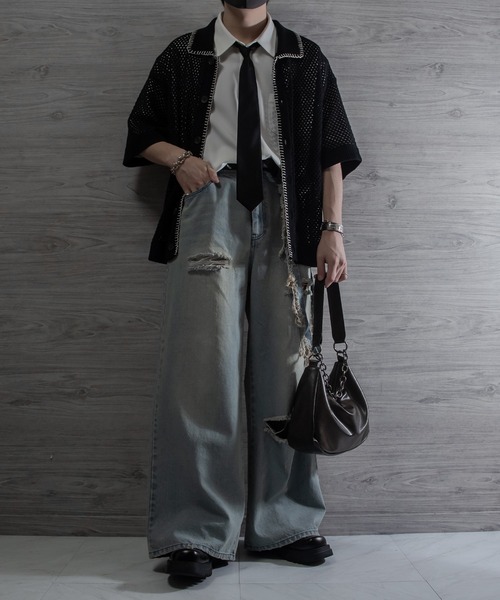 VELNUS(ベルナス)の「【VELNUS】Sheer Knit Loose Short-Sleeve Stitch Summer Knit Shirt/透かし編みルーズ半袖ステッチサマーニットシャツ(シャツ/ブラウス・メンズ・ブラック/ブルー/バーガンディー/グリーン・S/M/L)」の18枚目の写真