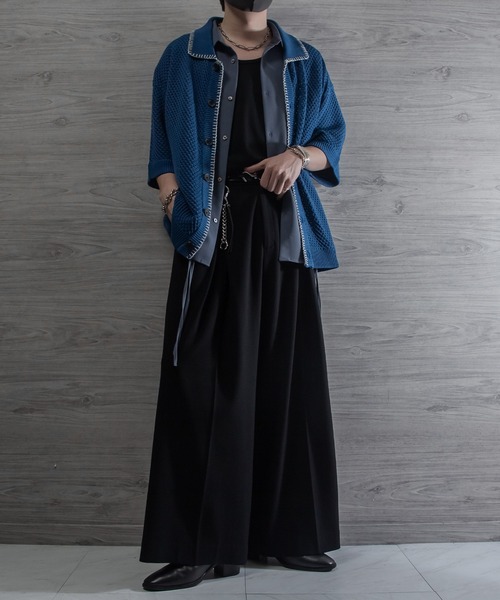 VELNUS(ベルナス)の「【VELNUS】Sheer Knit Loose Short-Sleeve Stitch Summer Knit Shirt/透かし編みルーズ半袖ステッチサマーニットシャツ(シャツ/ブラウス・メンズ・ブラック/ブルー/バーガンディー/グリーン・S/M/L)」の21枚目の写真