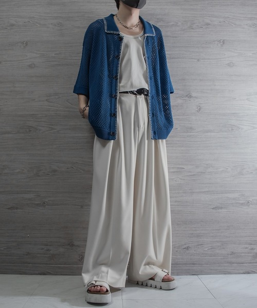 VELNUS】Watermark knitting loose short sleeve stitch summer
