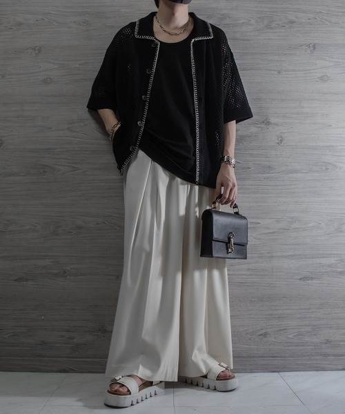 VELNUS 透かし編みルーズ半袖ステッチサマーカーディガン VELNUS | 【VELNUS】Watermark knitting loose short sleeve