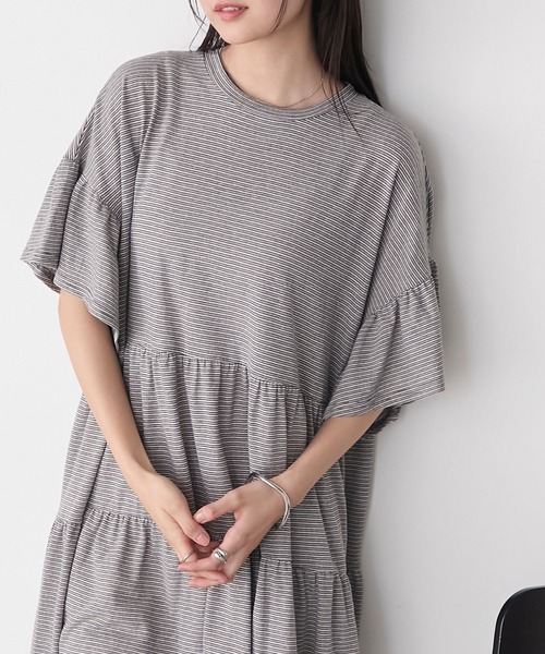 極美品❤️プリーツプリーズ　シャツ　チュニック　半袖　変形　ボーダー　Lサイズ 極美品❤️プリーツプリーズ シャツ チュニック 半袖 変形