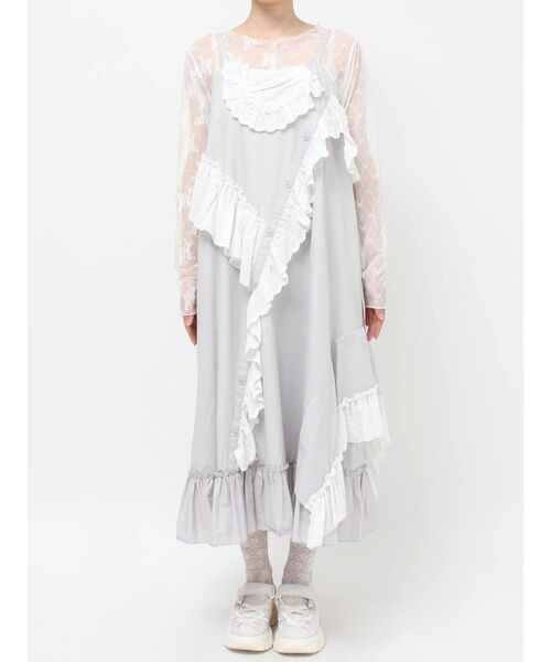 merry jenny（メリージェニー）の「remakishキャミワンピース（ワンピース・レディース・グレー/オフホワイト・FREE）」の4枚目の写真