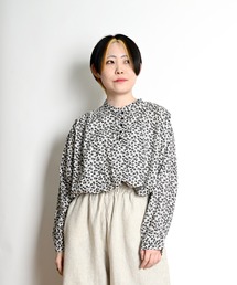 小花柄 ギャザーブラウス 長袖 フェミニン