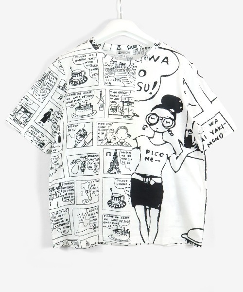 STUDIO PICONE(スタジオピッコーネ)の「コットン100%プリント柄プルオーバー(Tシャツ/カットソー・レディース・ホワイト/ブラック・LL/M/L)」の2枚目の写真