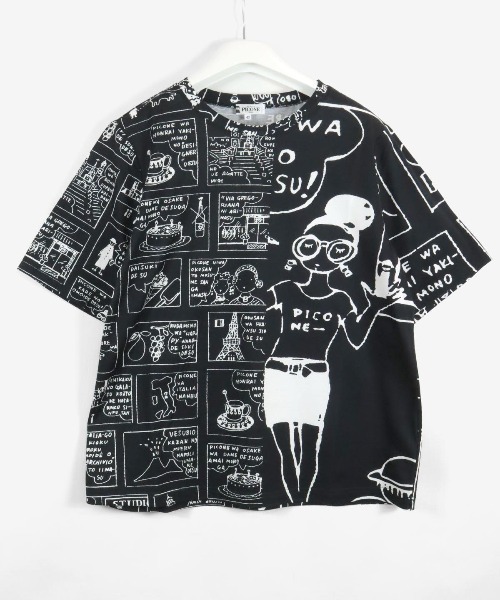 STUDIO PICONE(スタジオピッコーネ)の「コットン100%プリント柄プルオーバー(Tシャツ/カットソー・レディース・ホワイト/ブラック・LL/M/L)」の1枚目の写真