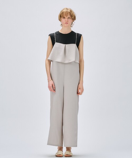 cloenc（クロエンス）の「【セットアップ／手洗い可】ドライタッチタックフリルオールインワン（サロペット/オーバーオール・レディース・スミクロ/ダークブラウン/グレー・03/02/01）」の6枚目の写真