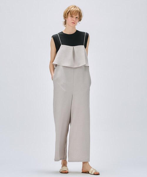 cloenc（クロエンス）の「【セットアップ／手洗い可】ドライタッチタックフリルオールインワン（サロペット/オーバーオール・レディース・スミクロ/ダークブラウン/グレー・03/02/01）」の7枚目の写真