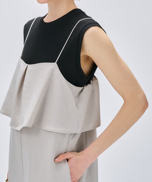 cloenc（クロエンス）の「【セットアップ／手洗い可】ドライタッチタックフリルオールインワン（サロペット/オーバーオール・レディース・スミクロ/ダークブラウン/グレー・03/02/01）」の11枚目の写真