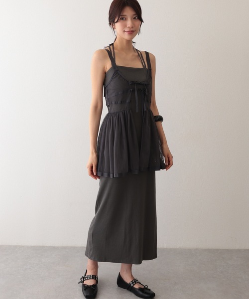 Lace Ladies(レースレディース)の「コットン バックスリット リブ キャミソール ロング ワンピース(ワンピース・レディース・グレイッシュベージュ/ブラック/グレー・FREE/S)」の9枚目の写真