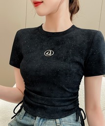 くしゅっとギャザー×光沢メタルパーツが映えるスモーキーTシャツ/こなれ感漂う大人カジュアルにマスト