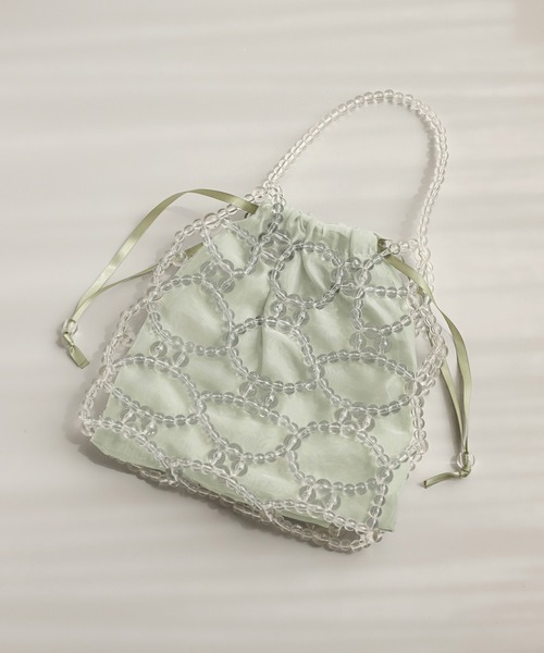 ANEMONE（アネモネ）の「ビーズ編み巾着2WAYバッグ（ショルダーバッグ・レディース・クリア/ホワイト系その他2/シルバー・FREE）」の3枚目の写真