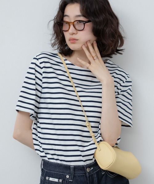 HEILIS(ヘイリス)の「半袖ボーダーTシャツ/夏服 春服 韓国 ボーダー フレンチ ガーリー トラッド カジュアル ネイビー レッド ブルー ノームコア 半袖 トップス カットソー Tシャツ レイヤード ベーシック シンプル 半袖 水色 赤(Tシャツ/カットソー・レディース・ネイビー/レッド/ライトブルー・FREE)」の1枚目の写真