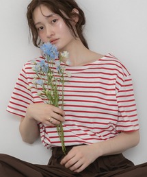 半袖ボーダーTシャツ/夏服 春服 韓国 ボーダー フレンチ ガーリー トラッド カジュアル ネイビー レッド ブルー ノームコア 半袖 トップス カットソー Tシャツ レイヤード ベーシック シンプル 半袖 水色 赤